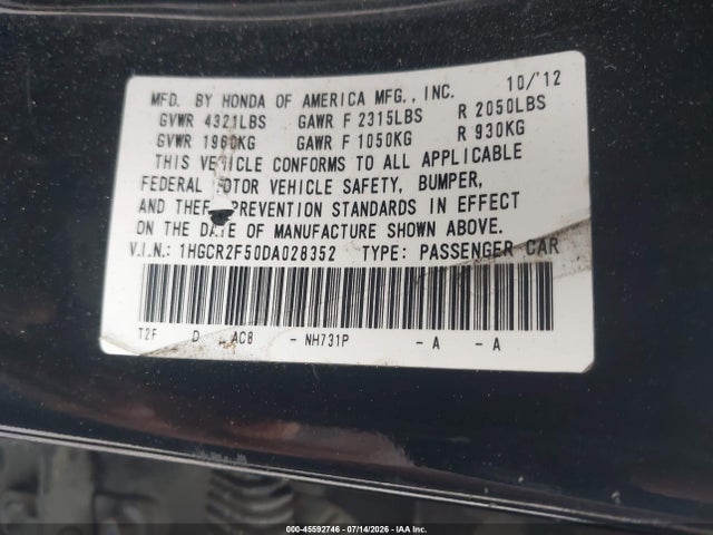 Aukcja sprzedaży 2013 Honda Accord Sport, vin: 1HGCR2F50DA028352, numer aukcji: 45592746