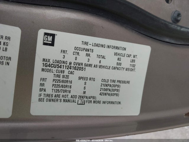 2002 Buick Park Avenue Ultra მანქანა იყიდება აუქციონზე, vin: 1G4CU541124162051, აუქციონის ნომერი: 45592751