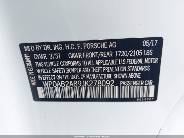 WP0AB2A89JK278092 Porsche 718 Cayman S