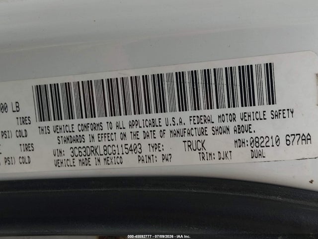 2012 Ram 3500 Laramie Longhorn მანქანა იყიდება აუქციონზე, vin: 3C63DRKL8CG115403, აუქციონის ნომერი: 45592777