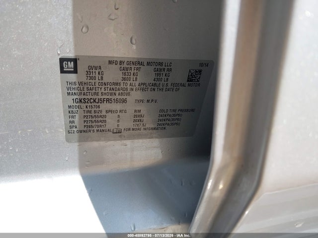 Aukcja sprzedaży 2015 Gmc Yukon Denali, vin: 1GKS2CKJ5FR516096, numer aukcji: 45592795
