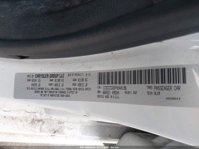 Aukcja sprzedaży 2015 Chrysler 200 S, vin: 1C3CCCDG5FN540196, numer aukcji: 45592824