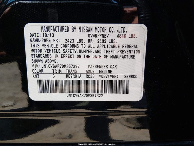 Продажа на аукционе авто 2013 Infiniti G37x, vin: JN1CV6AR7DM357322, номер лота: 45592829