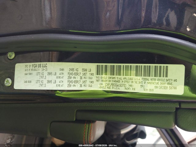 45592842 :رقم المزاد ، 1C4PJMBS3GW163721 vin ، 2016 Jeep Cherokee Trailhawk مزاد بيع