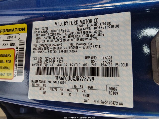 Ford Fusion Hybrid S 2018 3FA6P0UUXJR278799 Image 9