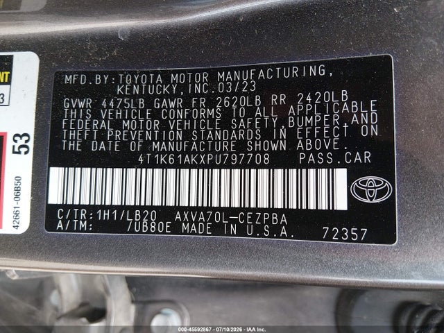 4T1K61AKXPU797708 Toyota CAMRY XSE