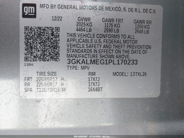 45592967 :رقم المزاد ، 3GKALMEG1PL170233 vin ، 2023 Gmc Terrain Fwd Sle مزاد بيع