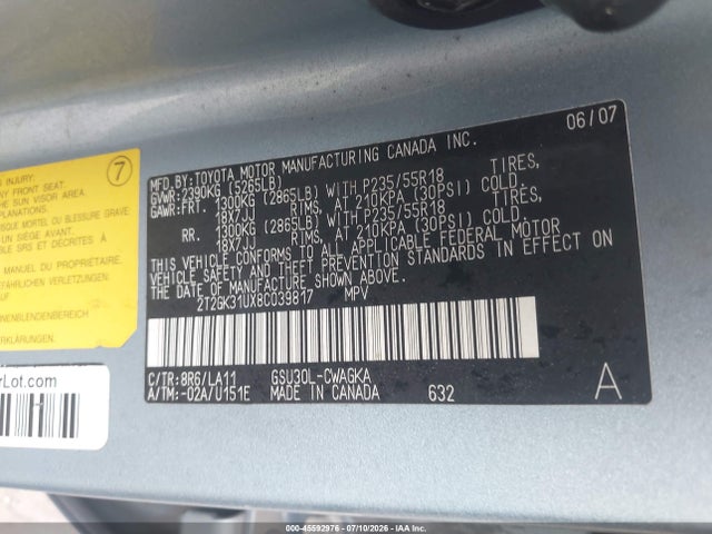 Продажа на аукционе авто 2008 Lexus Rx 350, vin: 2T2GK31UX8C039817, номер лота: 45592976