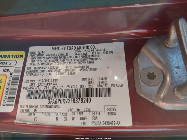 Ford Fusion Titanium 2014 3FA6P0K92ER378240 Image 9