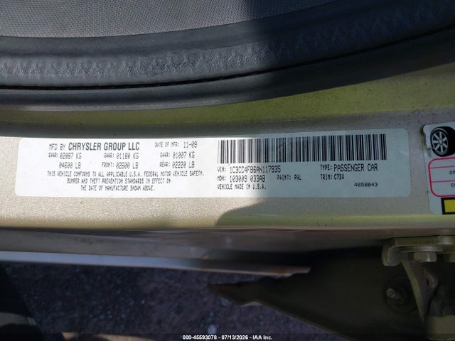 Продажа на аукционе авто 2010 Chrysler Sebring Touring, vin: 1C3CC4FB6AN117935, номер лота: 45593078