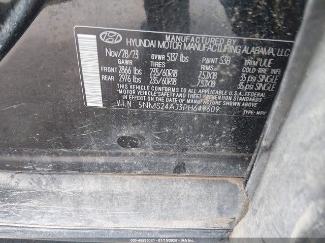 Aukcja sprzedaży 2023 Hyundai Santa Fe Sel, vin: 5NMS24AJ3PH649609, numer aukcji: 45593081