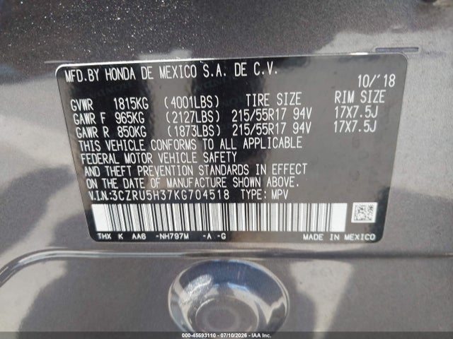 3CZRU5H37KG704518 Honda HR-V LX