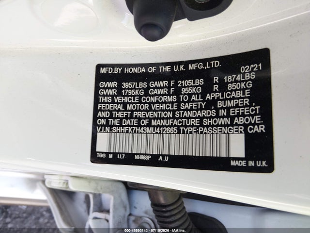 SHHFK7H43MU412665 Honda Civic Sport