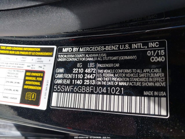 Aukcja sprzedaży 2015 Mercedes-benz C 400 4matic, vin: 55SWF6GB8FU041021, numer aukcji: 45593158