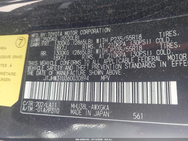 Aukcja sprzedaży 2006 Lexus Rx 400h, vin: JTJHW31U360030894, numer aukcji: 45593161