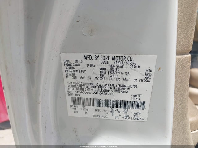 Aukcja sprzedaży 2011 Ford Escape Xlt, vin: 1FMCU0DG5BKA25293, numer aukcji: 45593168