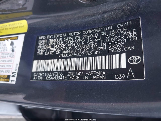 Aukcja sprzedaży 2011 Toyota Corolla Le, vin: JTDBU4EE0B9163142, numer aukcji: 45593173