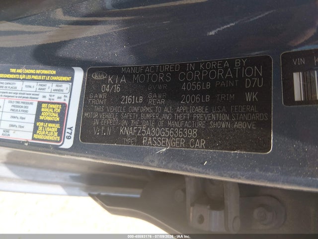 45593176 :رقم المزاد ، KNAFZ5A30G5636398 vin ، 2016 Kia Forte Sx مزاد بيع