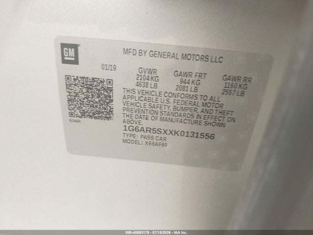Aukcja sprzedaży 2019 Cadillac Cts Luxury, vin: 1G6AR5SXXK0131556, numer aukcji: 45593179