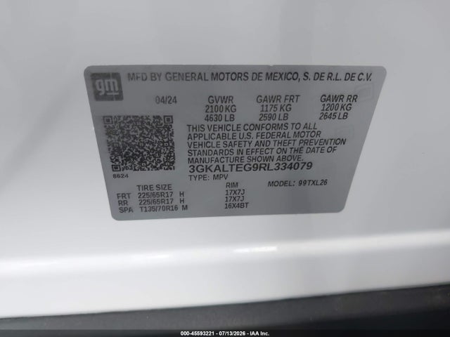 2024 Gmc Terrain Awd Sle მანქანა იყიდება აუქციონზე, vin: 3GKALTEG9RL334079, აუქციონის ნომერი: 45593221