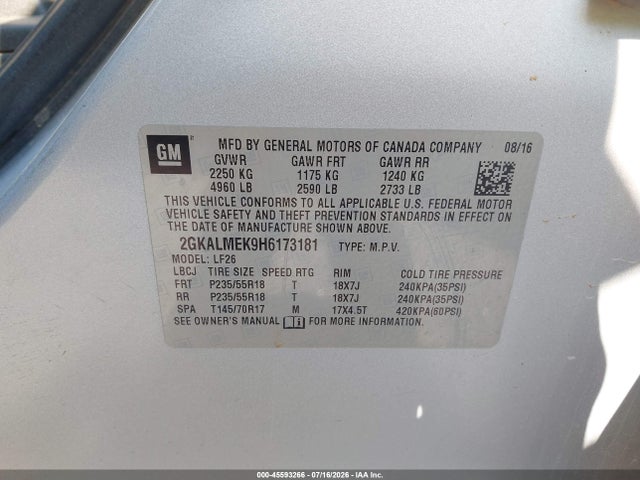 GMC Terrain Sle-1 2017 2GKALMEK9H6173181 Image 9
