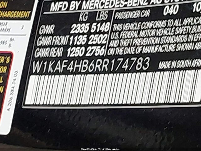 2024 Mercedes-benz C 300 მანქანა იყიდება აუქციონზე, vin: W1KAF4HB6RR174783, აუქციონის ნომერი: 45593309