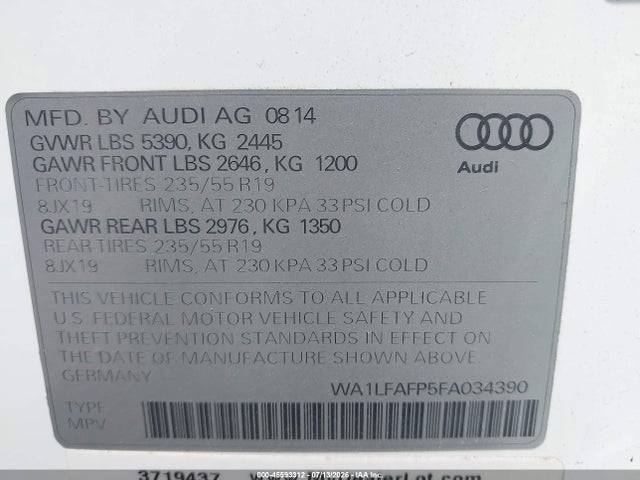 Продажа на аукционе авто 2015 Audi Q5 2.0t Premium, vin: WA1LFAFP5FA034390, номер лота: 45593312