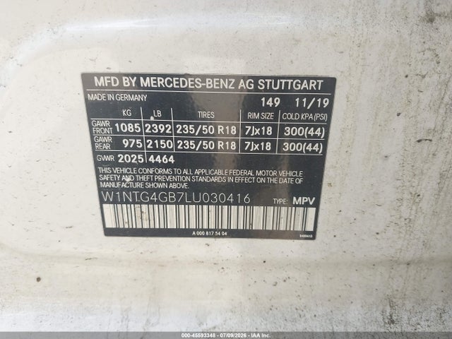 Aukcja sprzedaży 2020 Mercedes-benz Gla 250 4matic, vin: W1NTG4GB7LU030416, numer aukcji: 45593348