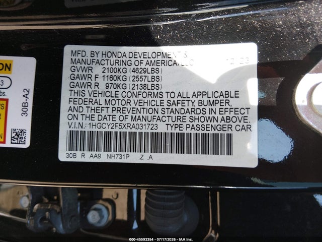 Продажа на аукционе авто 2024 Honda Accord Hybrid Sport, vin: 1HGCY2F5XRA031723, номер лота: 45593354