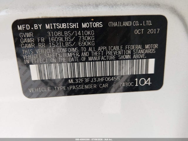 Mitsubishi Mirage G4 Es 2018 ML32F3FJ3JHF06455 Image 9