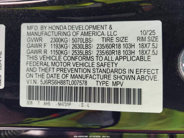 5J6RS6H88TL007578 Honda Cr-v Hybrid Awd Sport-l