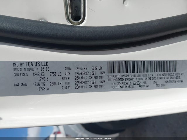 45593404 :رقم المزاد ، 3C4PDCBB1KT862992 vin ، 2019 Dodge Journey Se مزاد بيع