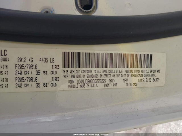 Aukcja sprzedaży 2013 Jeep Compass Sport, vin: 1C4NJCBA3DD272227, numer aukcji: 45593445