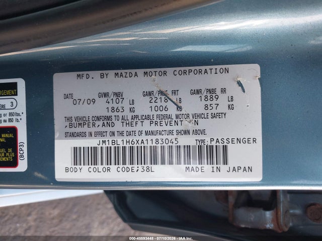 Продаж на аукціоні авто 2010 Mazda Mazda3 S Sport, vin: JM1BL1H6XA1183045, номер лоту: 45593448