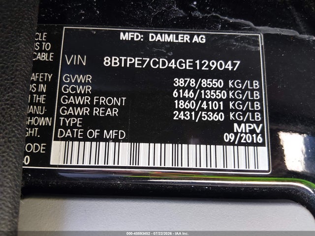 Продаж на аукціоні авто 2016 Mercedes-benz Sprinter 2500 Normal Roof, vin: 8BTPE7CD4GE129047, номер лоту: 45593452