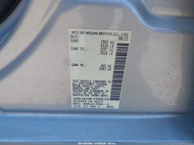 Продажа на аукционе авто 2021 Nissan Altima S Fwd, vin: 1N4BL4BV2MN399038, номер лота: 45593456