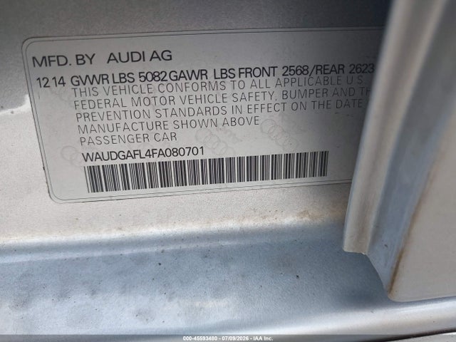 2015 Audi S4 3.0t Premium Plus მანქანა იყიდება აუქციონზე, vin: WAUDGAFL4FA080701, აუქციონის ნომერი: 45593480