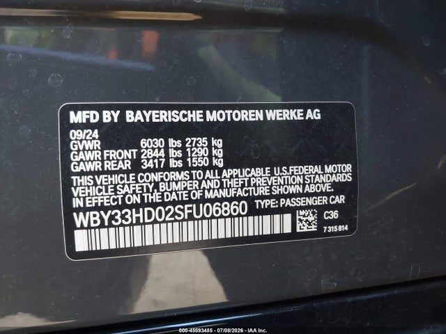 Aukcja sprzedaży 2025 Bmw I4 Gran Coupe M50, vin: WBY33HD02SFU06860, numer aukcji: 45593485