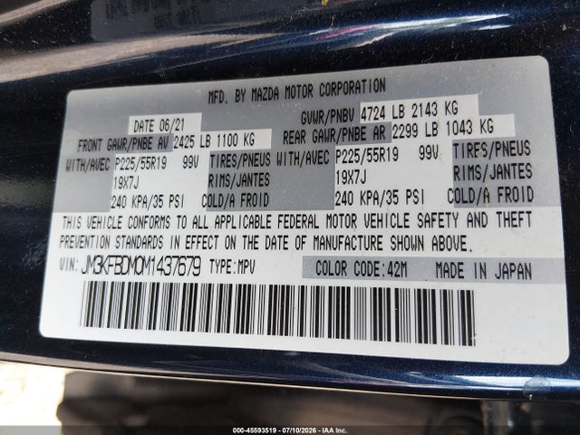 Aukcja sprzedaży 2021 Mazda Cx-5 Grand Touring, vin: JM3KFBDM0M1437679, numer aukcji: 45593519