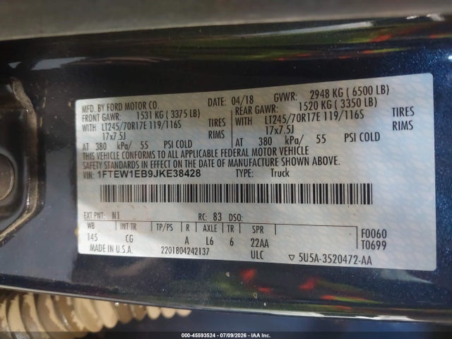 1FTEW1EB9JKE38428 Ford F-150 Xl
