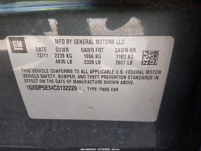 45593525 :رقم المزاد ، 1G6DP5E34C0132229 vin ، 2012 Cadillac Cts Premium مزاد بيع