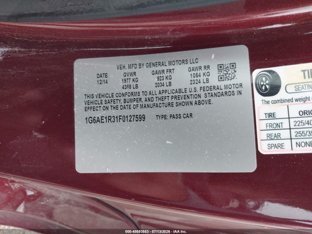 Продаж на аукціоні авто 2015 Cadillac Ats Premium, vin: 1G6AE1R31F0127599, номер лоту: 45593553