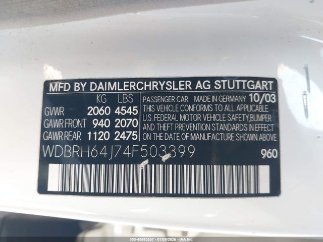 Продаж на аукціоні авто 2004 Mercedes-benz C 320, vin: WDBRH64J74F503399, номер лоту: 45593557