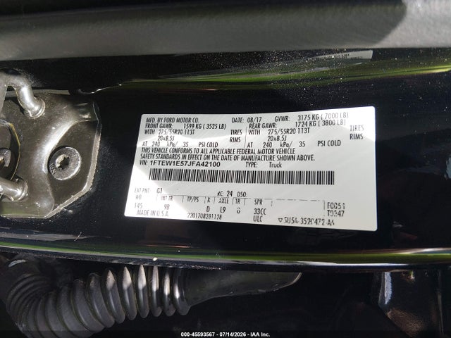 45593567 :رقم المزاد ، 1FTEW1E57JFA42100 vin ، 2018 Ford F-150 Platinum مزاد بيع