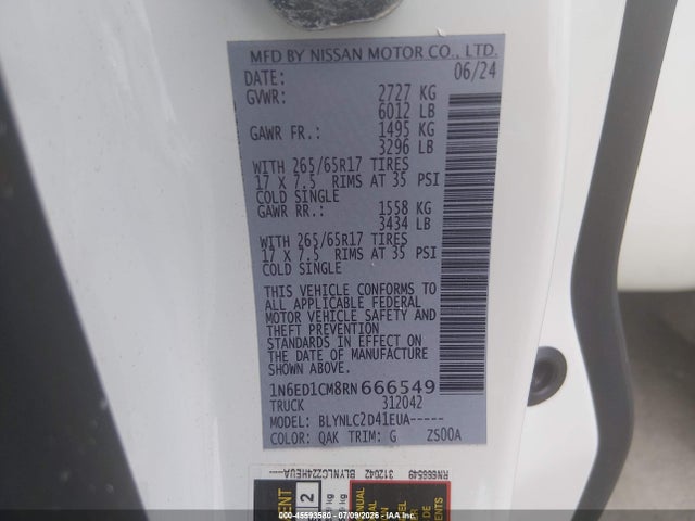 Продажа на аукционе авто 2024 Nissan Frontier King Cab Sv 4x4, vin: 1N6ED1CM8RN666549, номер лота: 45593580