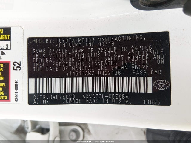 4T1G11AK7LU302136 Toyota Camry Se Nightshade Edition