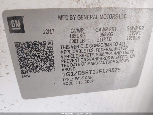Chevrolet MALIBU LT 2018 1G1ZD5ST1JF179575 Image 9