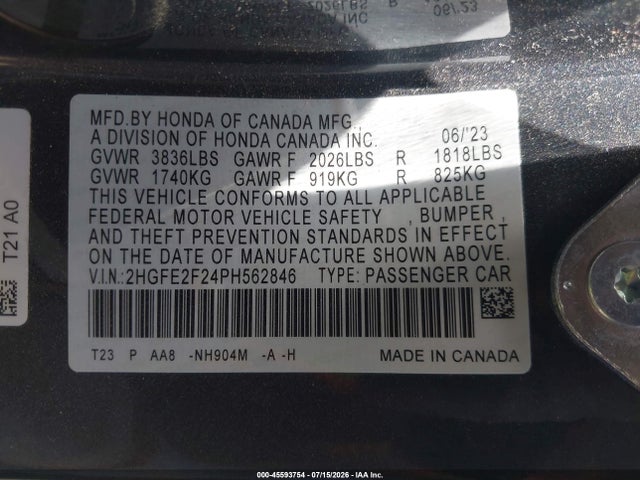 Honda Civic Lx 2023 2HGFE2F24PH562846 Image 9