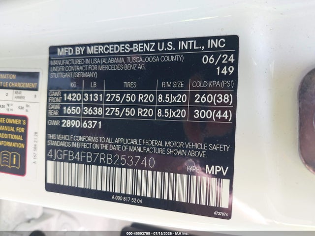 Продаж на аукціоні авто 2024 Mercedes-benz Gle 350 4matic, vin: 4JGFB4FB7RB253740, номер лоту: 45593758