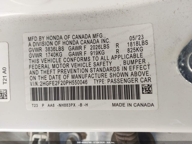 Honda Civic Lx 2023 2HGFE2F20PH550046 Image 9